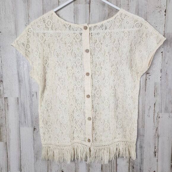 Altar'd State Floral Lace Fringe Top Biege Size Small - Picture 2 of 10